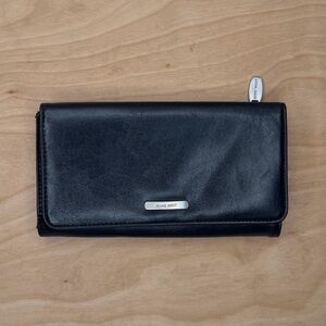 Nine West Midnight Black Leather Clutch 4-Fold Envelope Wallet